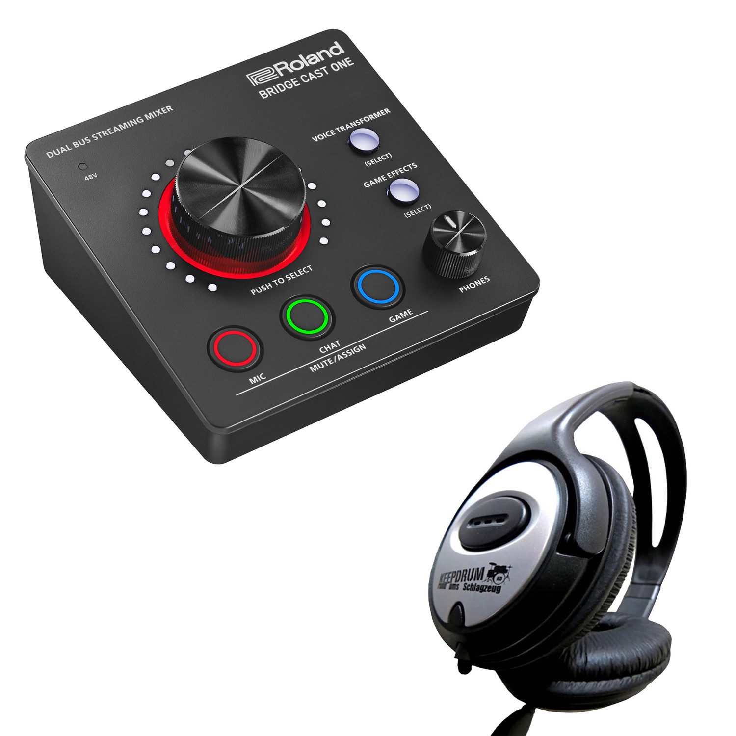Roland Streaming Mixer Bridge Cast One mit Kopfhörer Digitales Aufnahmegerät