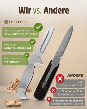 EDELFELD Taschenmesser Schnitzmesser Kinder ab 6 Jahre, (Sicheres Taschenmesser Kinder mit Fingerschutz, Kinder Schnitzmesser für Links- & Rechtshänder), Kreatives Kinderschnitzmesser inkl. Scheide & Schnitzbuch