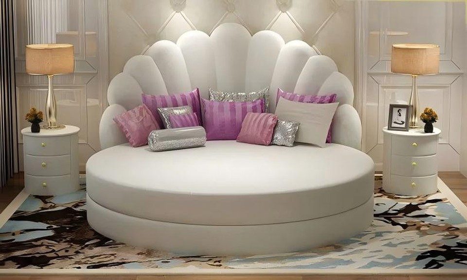 Xlmoebel Rundbett Weißes Designer Polsterbett von XLMOEBEL mit modernem Flair, Made in Europa