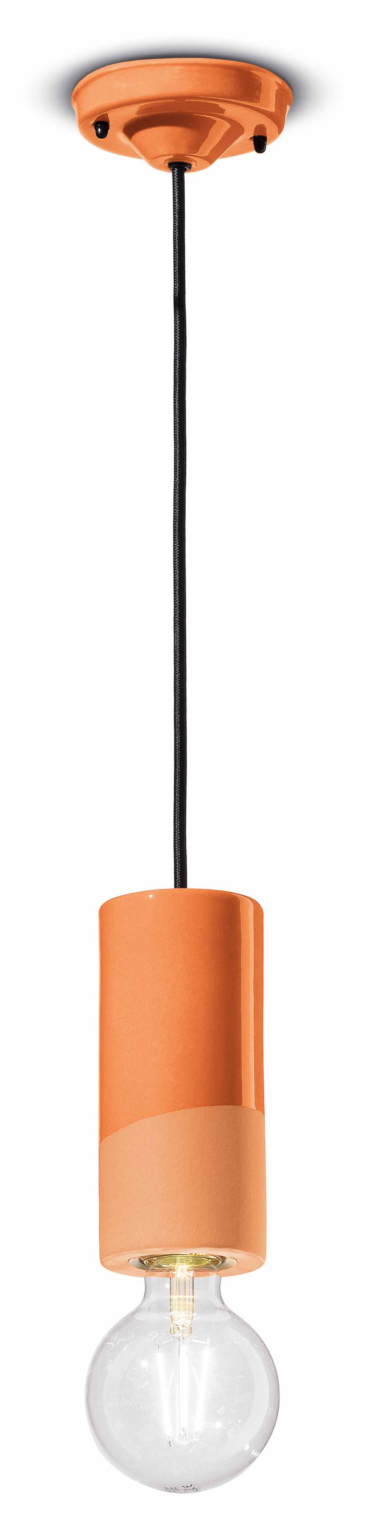 Licht-Erlebnisse Pendelleuchte ENRICO, ohne Leuchtmittel, Keramik Ø 8 cm rund Orange E27 Retro Design Handarbeit