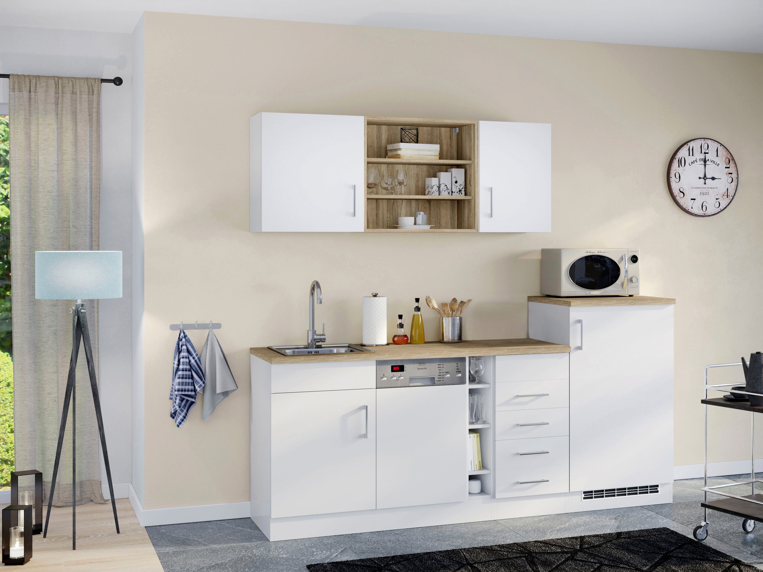 HELD MÖBEL Küche Mali, Breite 210 cm, mit E-Geräten, Inklusive schmalen  Geschirrspüler (45 cm)