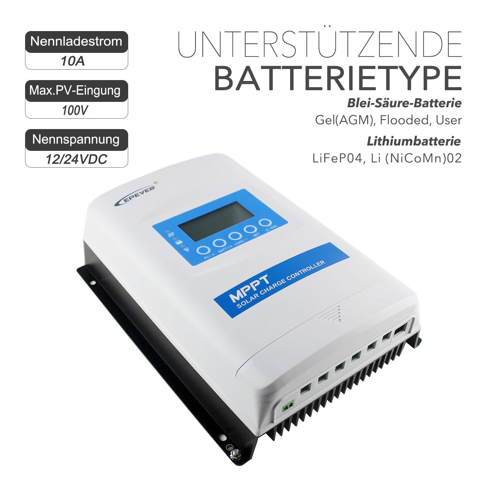 enjoy solar Solarladeregler EPEVER® XTRA N XDS2 10A-40A, 12VDC-48VDC, 100V/150V, 100V/150V, hoher Wirkungsgrad von nicht weniger als 98 %