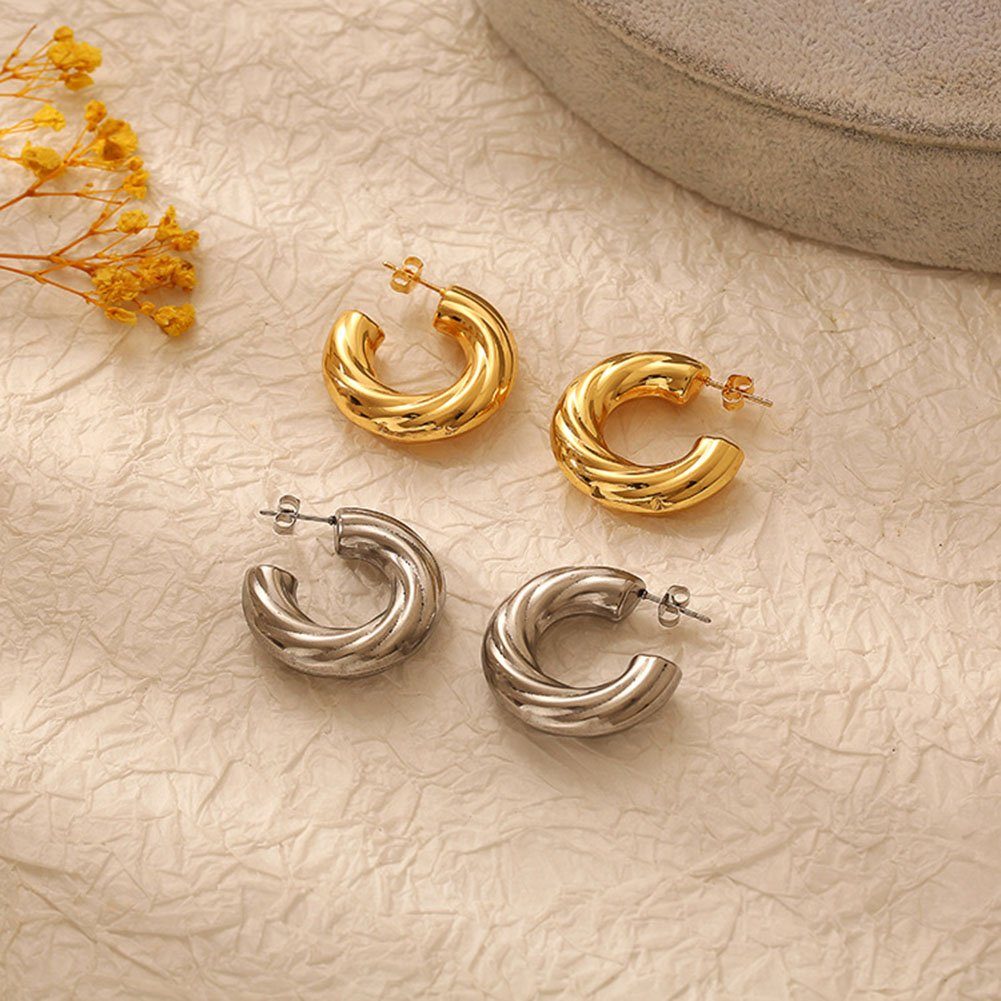 GLAMO Paar Ohrhänger Gold plattiert,C-Hoops Ohrringe Frauen,18K Silber für Hoop Gold Ohrringe