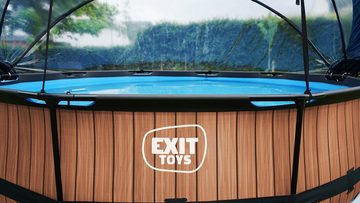 EXIT Framepool Black Wood Pool ø360x76cm, mit Filterpumpe und Abdeckung - schwarz