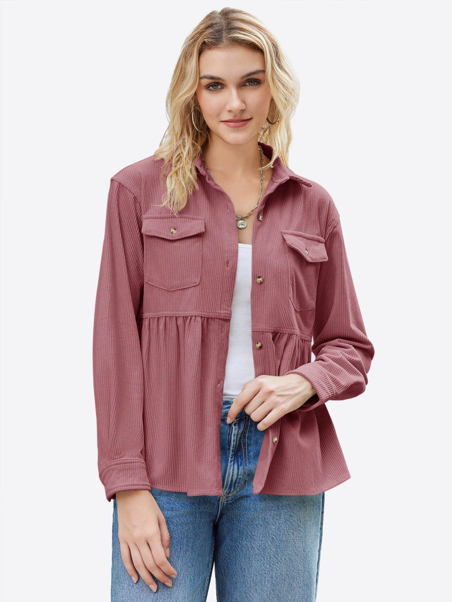 Imily Bela Blusenjacke Damen Cord Button Shirt (Packung, 1-St., 1per-Pack) in Unifarbe