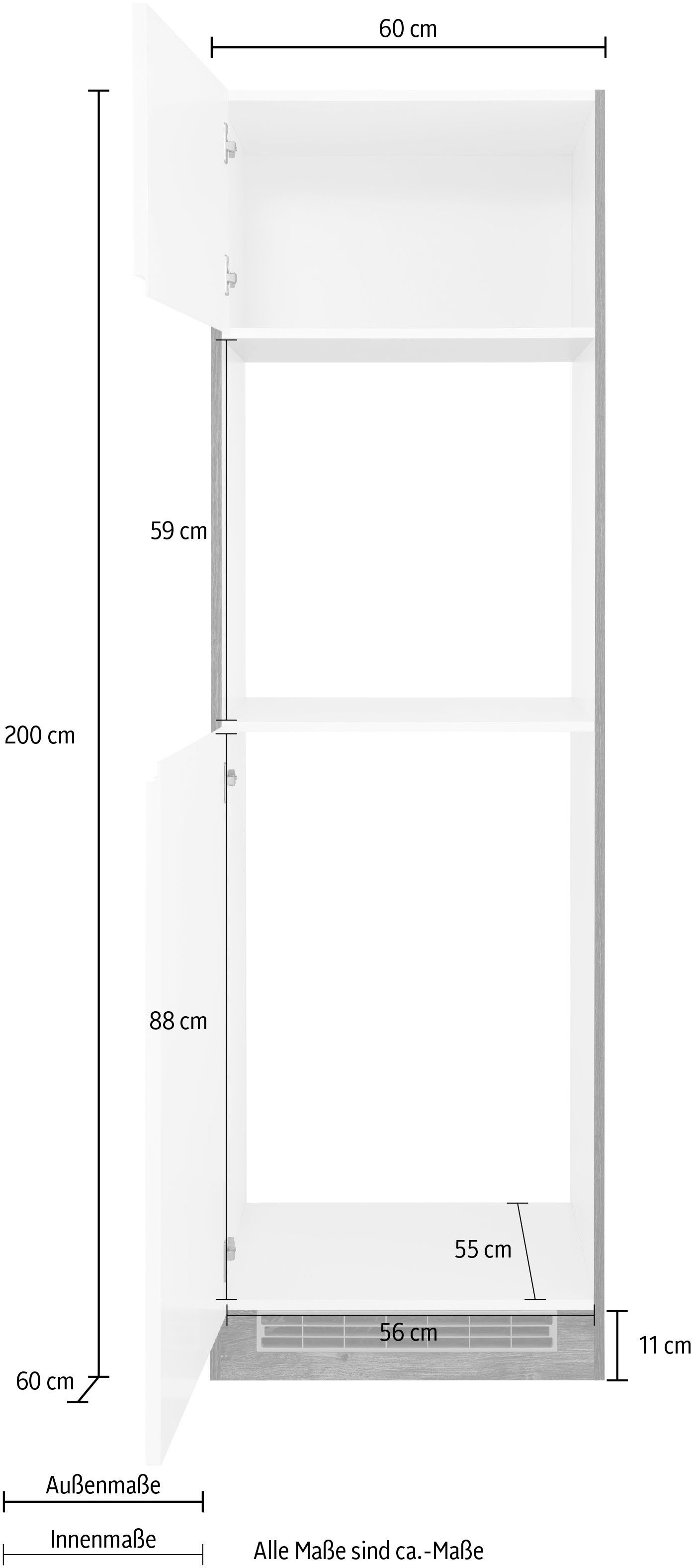 Backofen/Kühlumbauschrank 200 cm Virginia eiche | cm vintage MÖBEL Hochglanz/eiche 60 weiß hoch, HELD breit, Nische B/H/T: cm vintage Ofen für 56/59/55