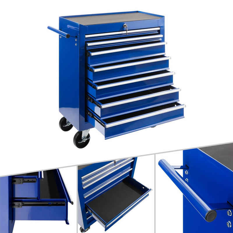 Arebos Werkstattwagen 7 Fächer, zentral abschließbar, inkl. Antirutschmatten, blau