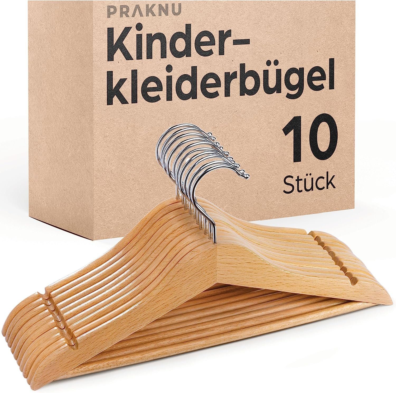 Praknu Kleiderbügel Kinderkleiderbügel Holz mit Haken 360° Drehbar - 10er S günstig online kaufen