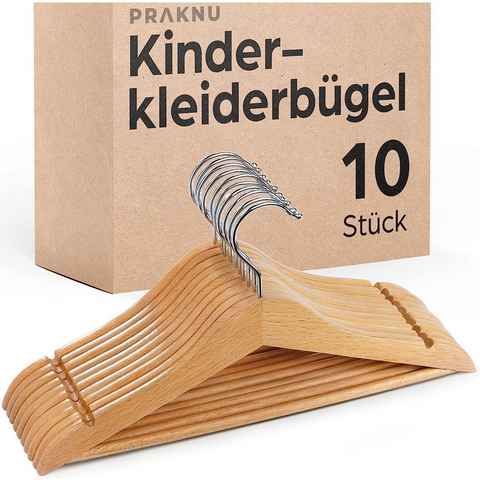 Praknu Kleiderbügel Holzkleiderbügel Für Kinder, Babys - Robustes Natur Buchenholz, (Sets, 10-tlg), Kinderbügel - Perfekte Ordnung für Kinderkleidung von Kleinkindern