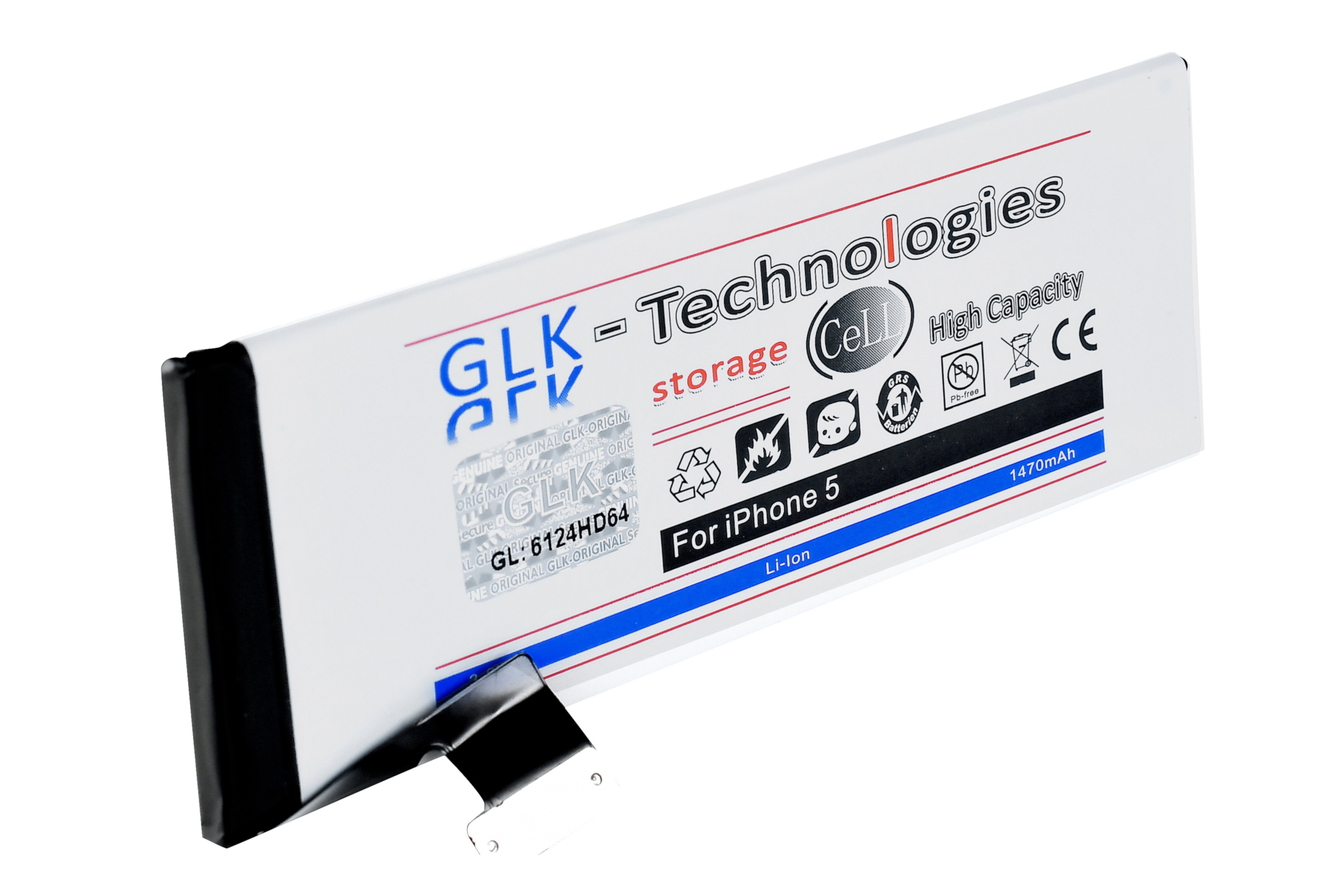 mAh V) Verbesserter Ersatz 1470 für Akku iPhone 5 (3,8 GLK-Technologies Smartphone-Akku