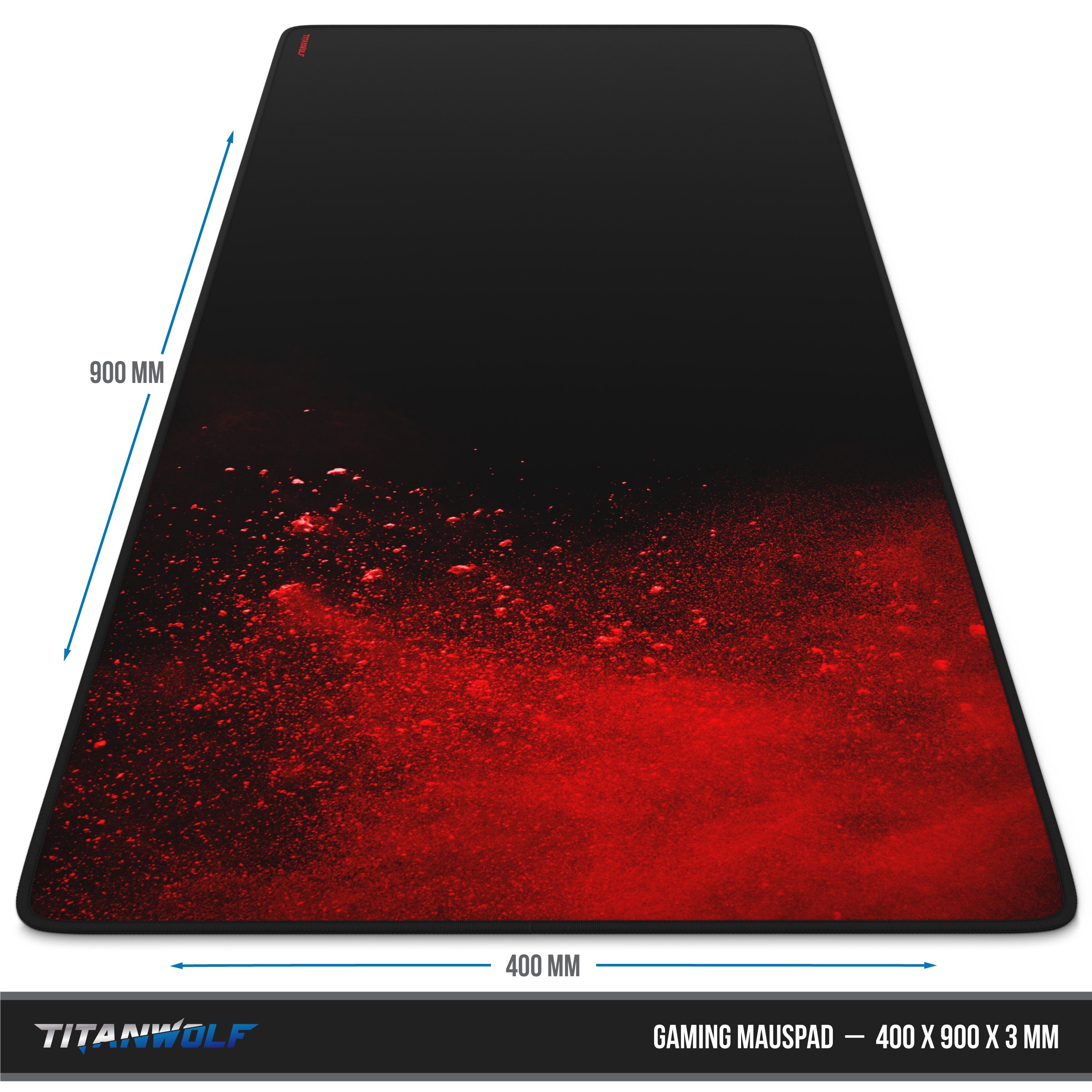 Titanwolf Gaming Mauspad XXL Speed Mousepad 900 x 400 x 3 mm, große Tischunterlage, rutschfest, abwaschbar, Geschwindigkeit & Präzision, Blood