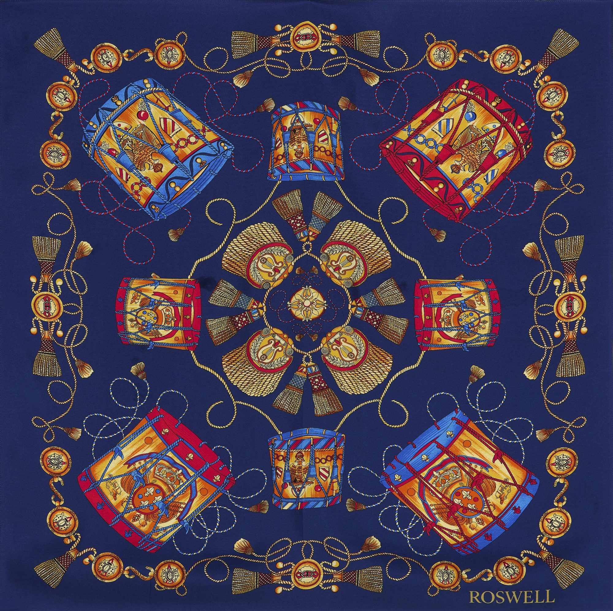ROSWELL Seidentuch Halstuch Blau Navy Damen Herren 100% Twill Seide, doppelseitig 90x90cm, Kollektion Aurelio Bleu inkl. edler Geschenkbox und Satin-Säckchen
