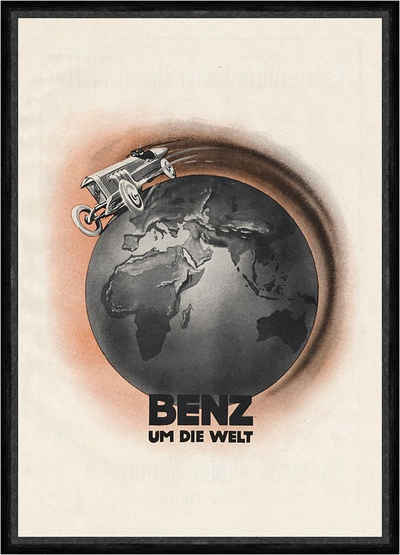Kunstdruck Benz um die Welt Benzwerke Globus Rennwagen Plakat Braunbeck Faks_Moto, (1 St)