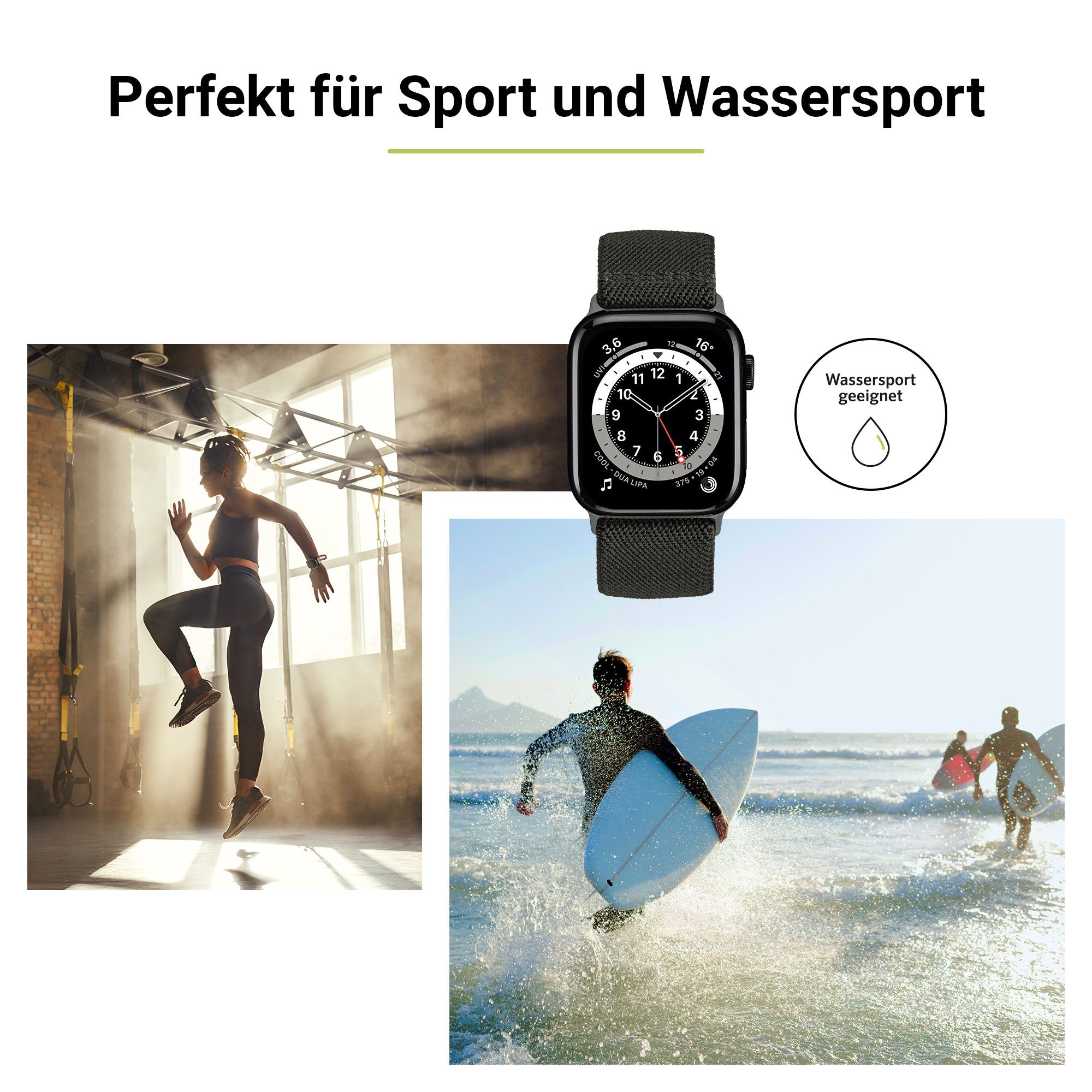Artwizz Smartwatch-Armband WatchBand & Apple (44mm), (42mm) 6-4 2 (49mm), Ultra mit 3-1 / Textil Adapter, SE (45mm), Watch Flex, Uhrenarmband Space-Grau, 9-7