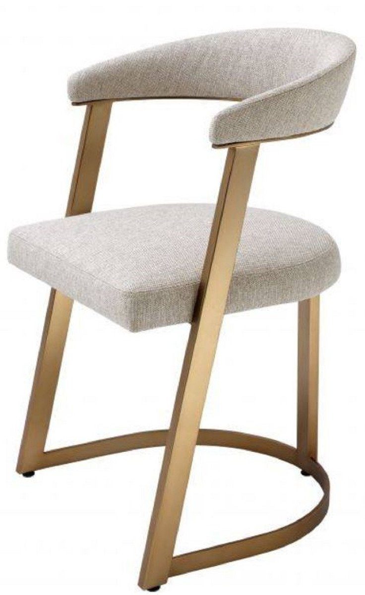 Armlehnstuhl Designer Stuhl mit Armlehnen Naturfarben / Messingfarben 53,5 x 49 x H. 78 cm - Esszimmerstuhl - Bürostuhl - Designermöbel