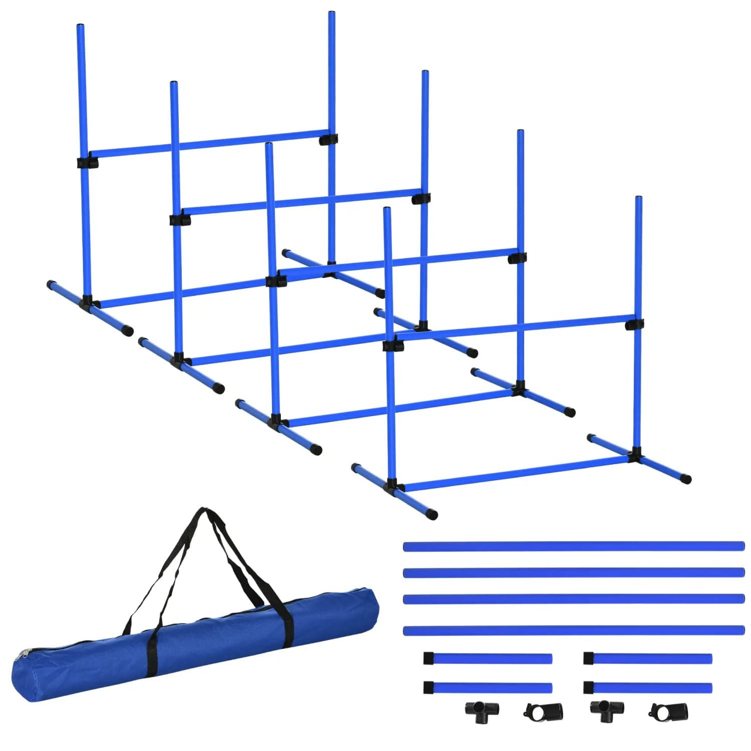 autolock Agility-Hürde Agility-Set für Hunde,4 verstellbare Hürden,99x65x94cm,höhenverstell, aus Kunststoff,mit 2 Hürdenstangen,2 Slalomstangen,4 Bodenstangen