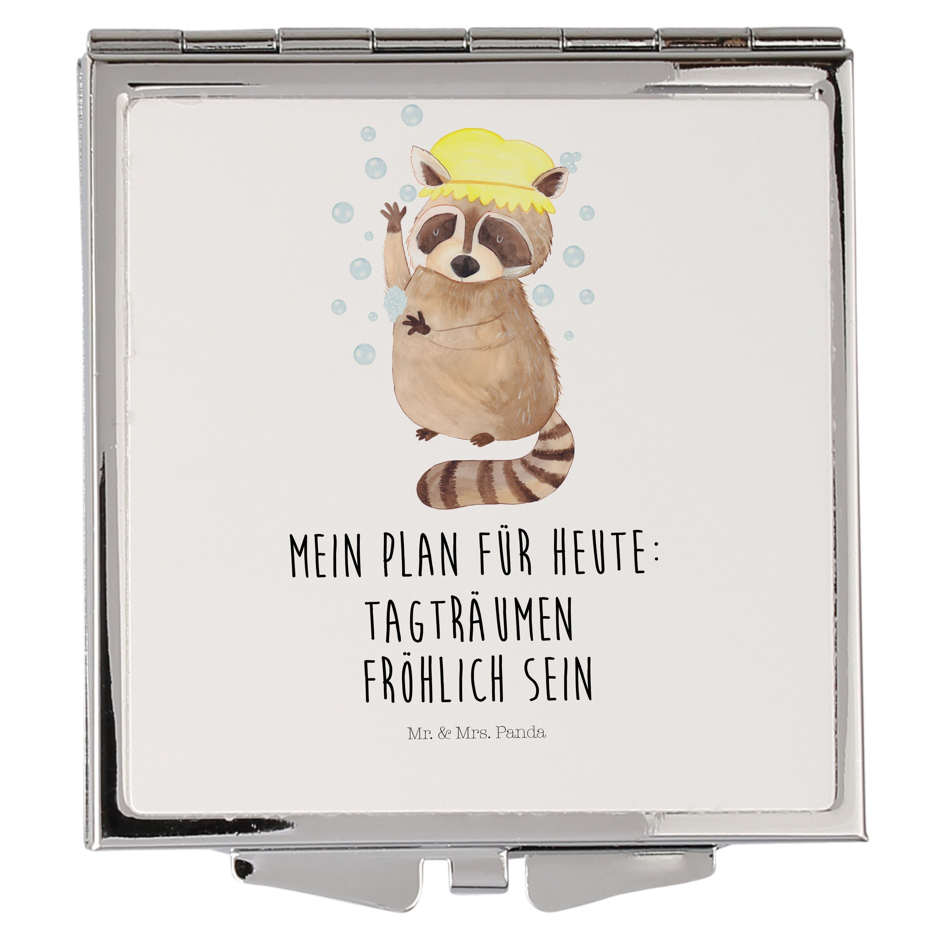 Kosmetikspiegel - (1-St) Sprüch & Mr. Waschbär - Geschenk, Spiegel, Mrs. Weiß lustige waschen, Quadrat, Panda