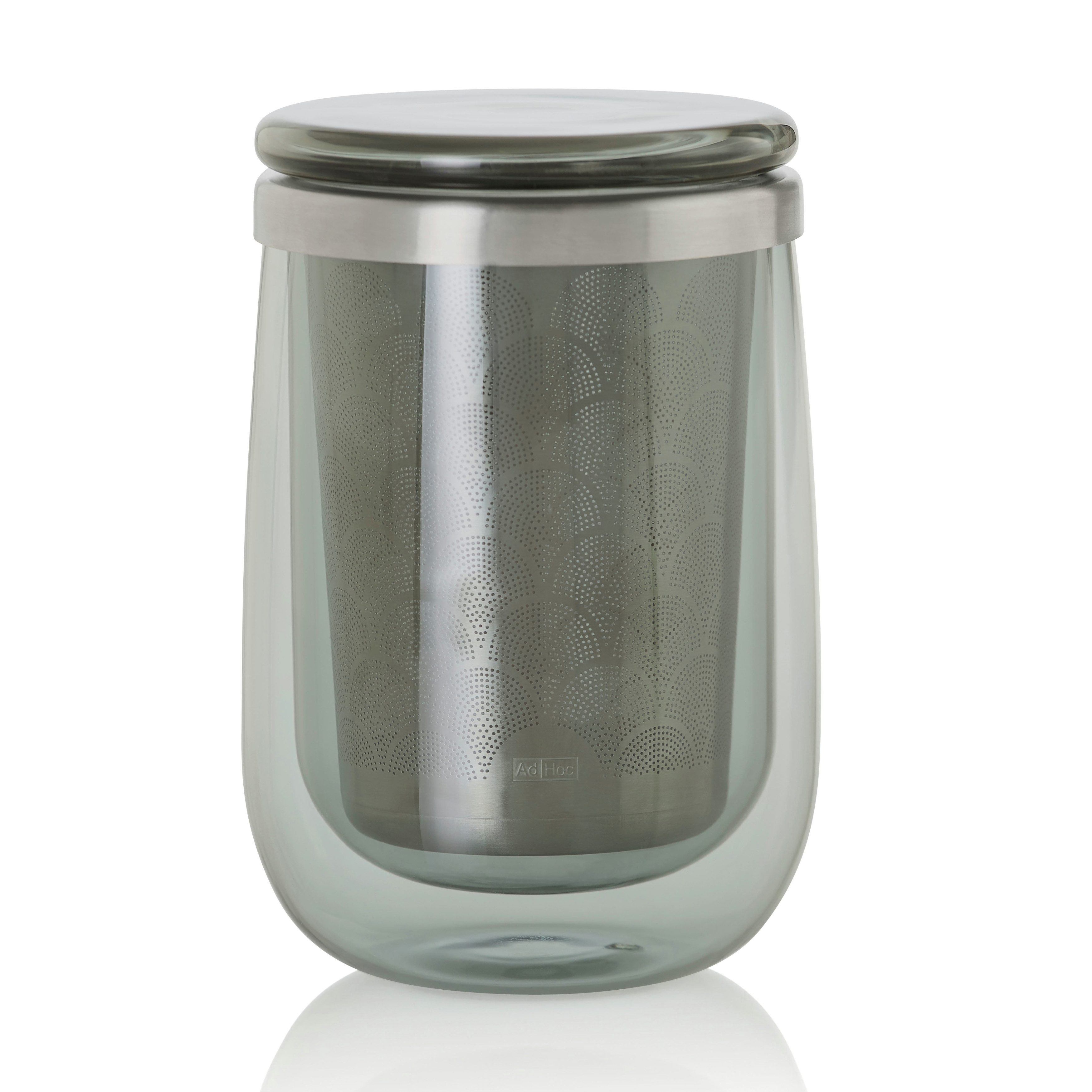 AdHoc Teeglas Fusion Glass, Borosilikatglas, Edelstahl, mit Edelstahlfilter für losen Tee
