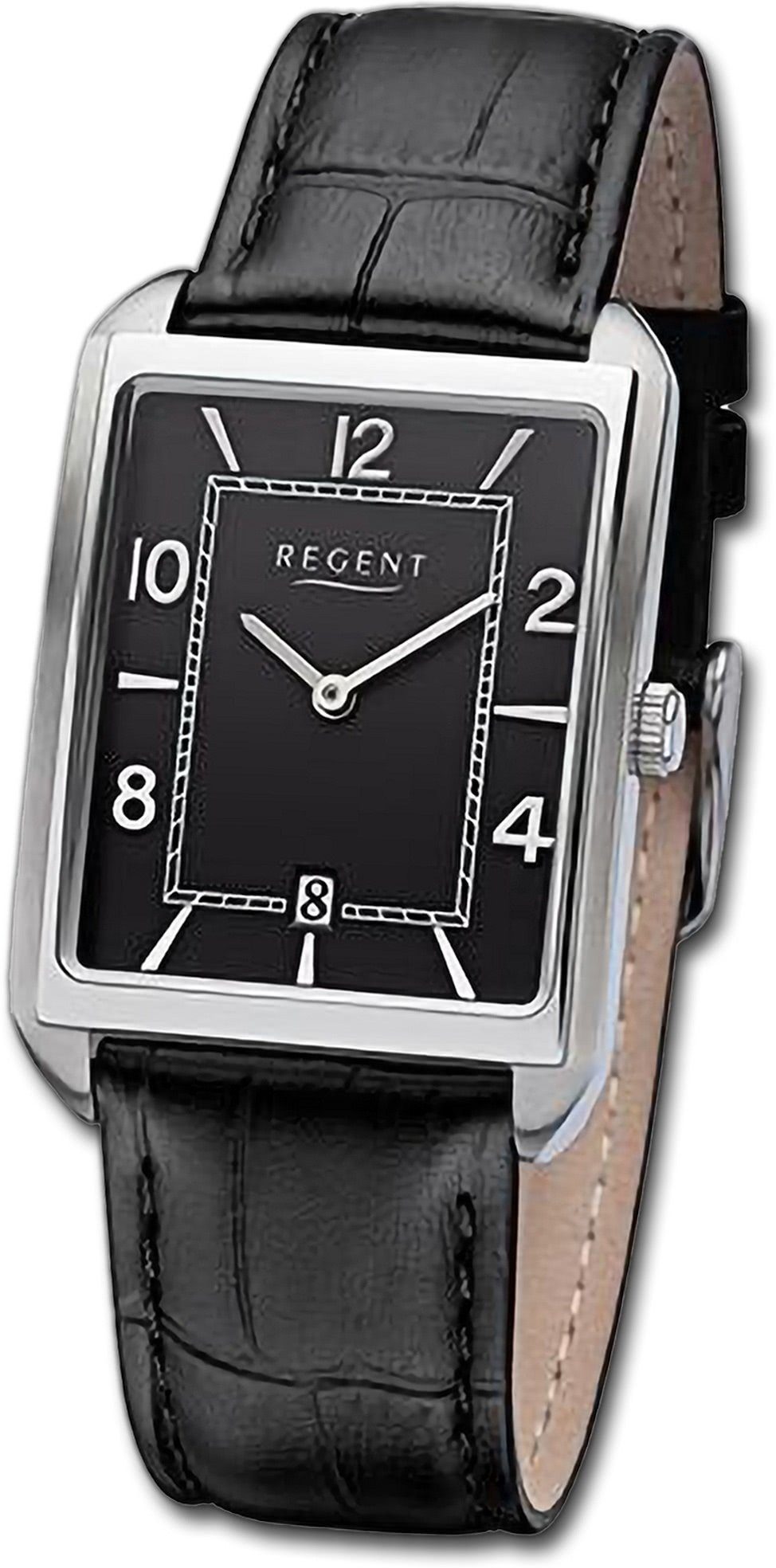 Regent Quarzuhr rundes (ca. schwarz, Armbanduhr Regent 28,5x41,5mm) Herrenuhr Herren Lederarmband Gehäuse, Analog, groß