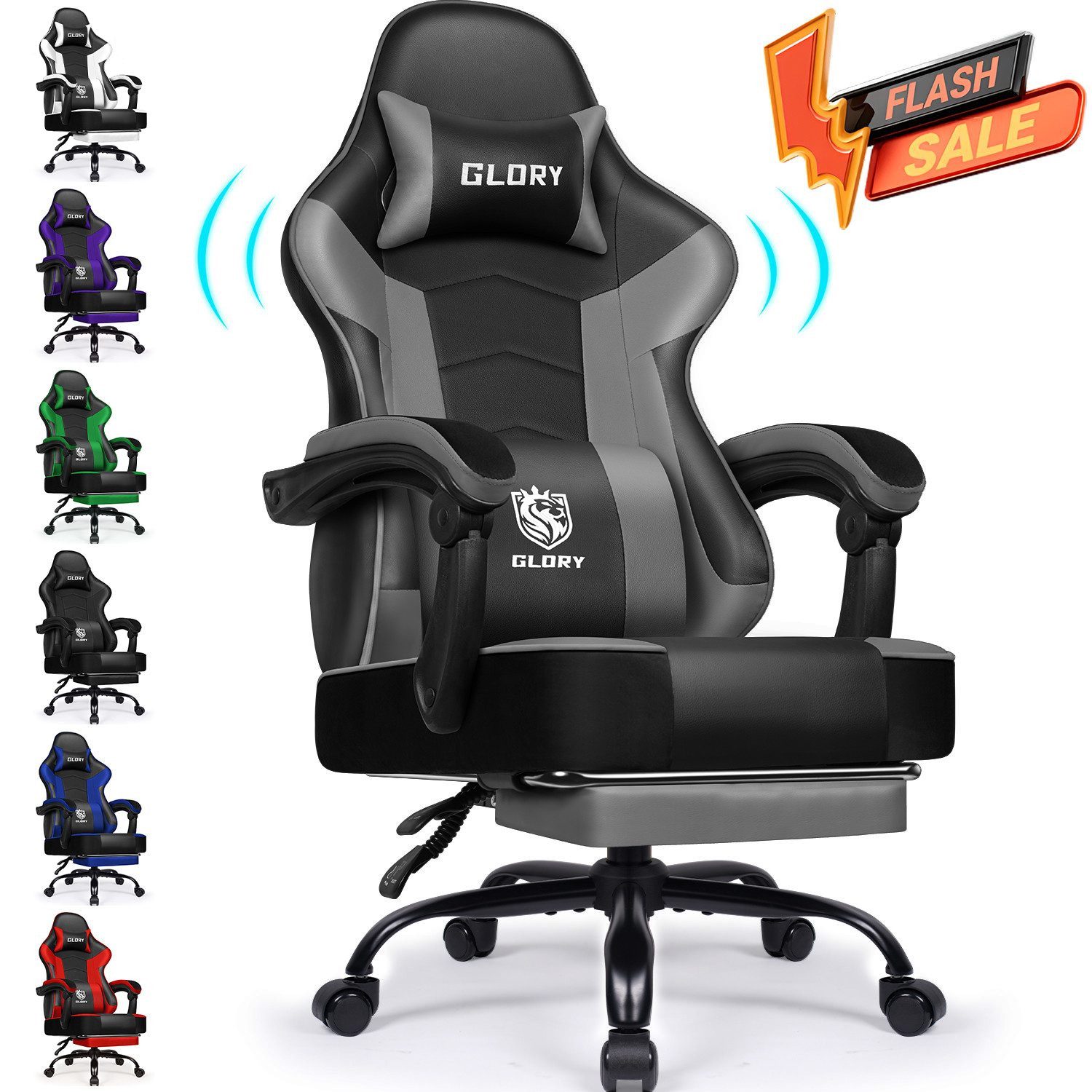 Hiazurm Gaming-Stuhl Gaming Stuhl, Bürostuhl Ergonomisch Wippfunktion bis zu 170° (Gaming Chair mit Fußstütze, 10 cm Höhenverstellung), Verstellbarem Lenden- & Kopfkissen, Gamer Stuhl 150kg Belastbarkeit