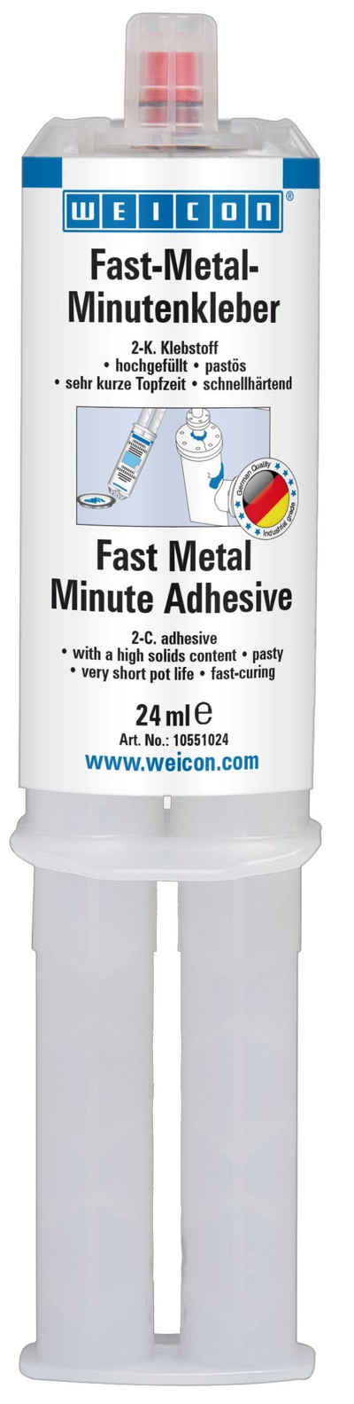 WEICON 2-Komponentenkleber Fast-Metal Minutenkleber, Flüssigmetall Epoxidharzklebstoff, 24 ml, (Set), ideal für Spaltfüllungen