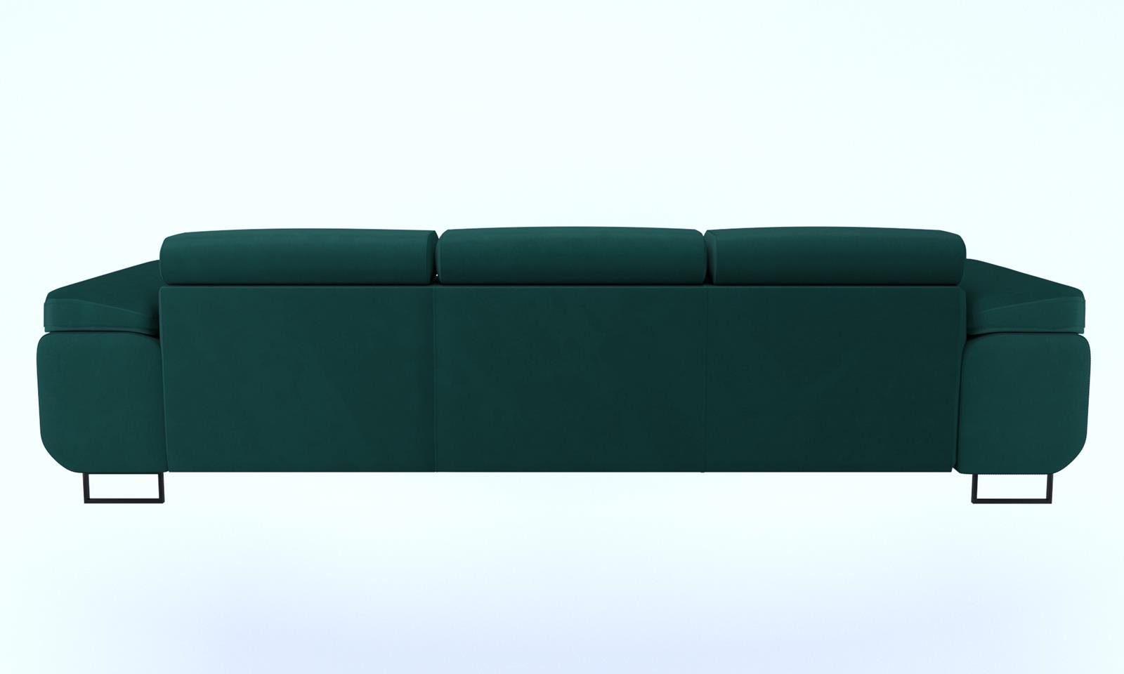 Beautysofa Schlafsofa Couch Dreisitzer Stil, mit flasches Schlafsofa (monolith grün modernen Verstellbare Schlaffunktion Kopfstütze, 37)