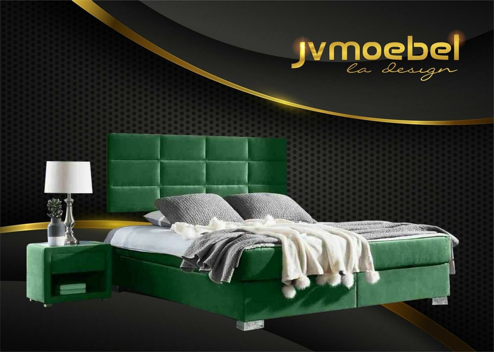 JVmoebel Bett, Boxspring Schlafzimmer Luxus Bett Betten Doppel Möbel Stoff Grün