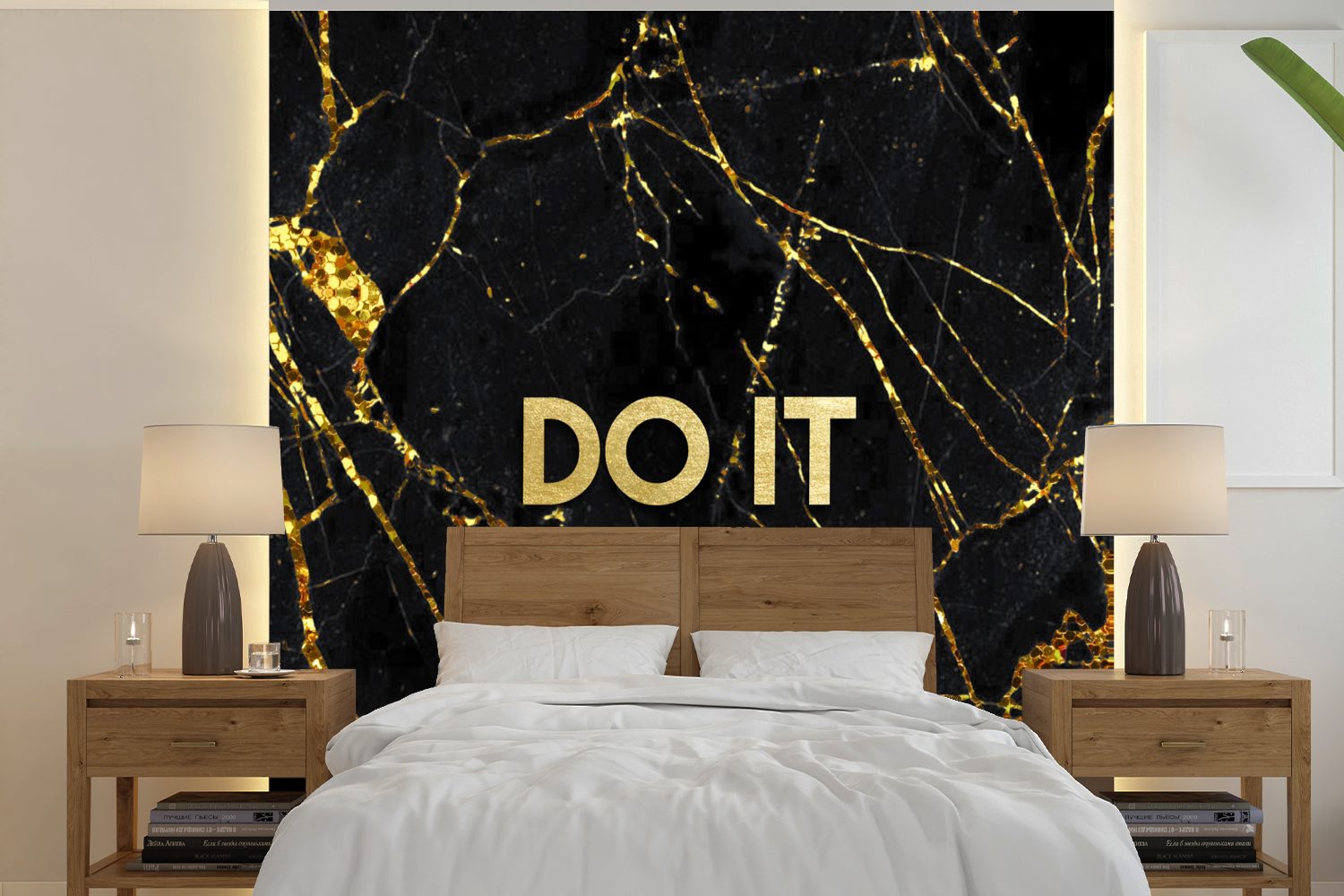 Schlafzimmer, oder Wandtapete Zitate Motivation Marmor, für bedruckt, Wohnzimmer - - Vinyl Matt, Gold MuchoWow - (5 Fototapete St), Tapete