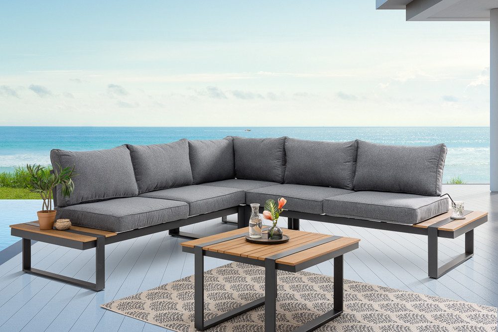 riess-ambiente Sitzgruppe TAMPA LOUNGE 240cm grau/natur - WPC-Bohlen, Aluminium, wetterfest, (Einzelartikel, 1-tlg., 2x Sofaecke, Tisch), Outdoor Lounge inkl. Kissen - ideal für Garten, Balkon oder Terrasse