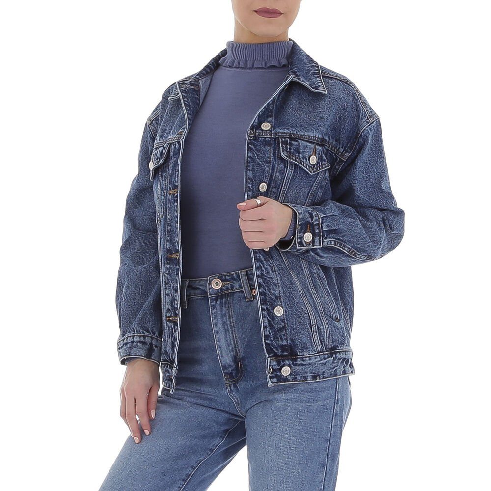 Ital-Design Jeansjacke Damen Freizeit Used-Look Jeansjacke in Blau – Bild 4 von 5
