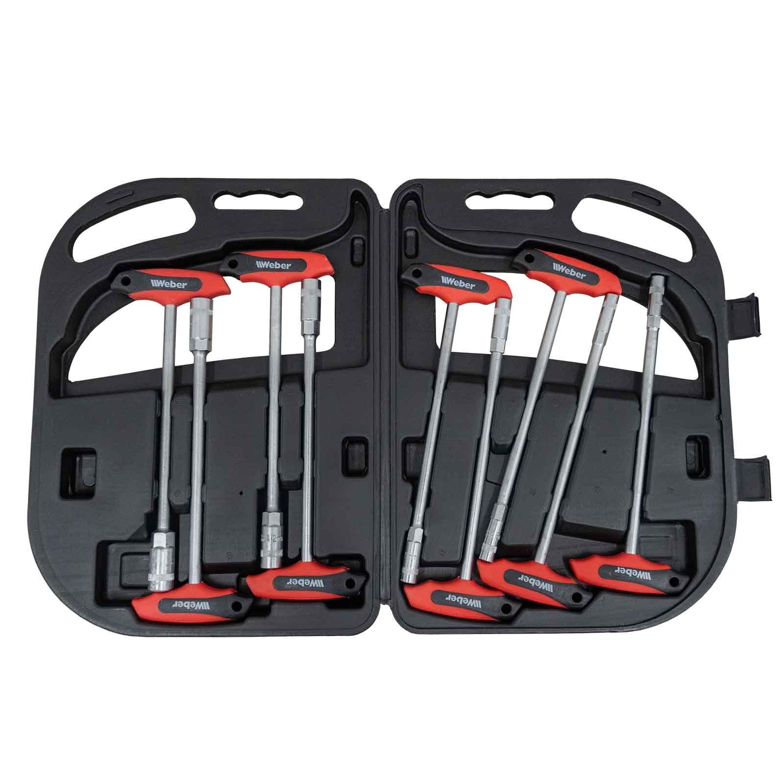 Weber GmbH Steckschlüssel T-Griff Steckschlüsselsatz 9-teilig (Set, 9 St), Chrom-Vanadium-Stahl, Softgrip, Kunststoffkoffer