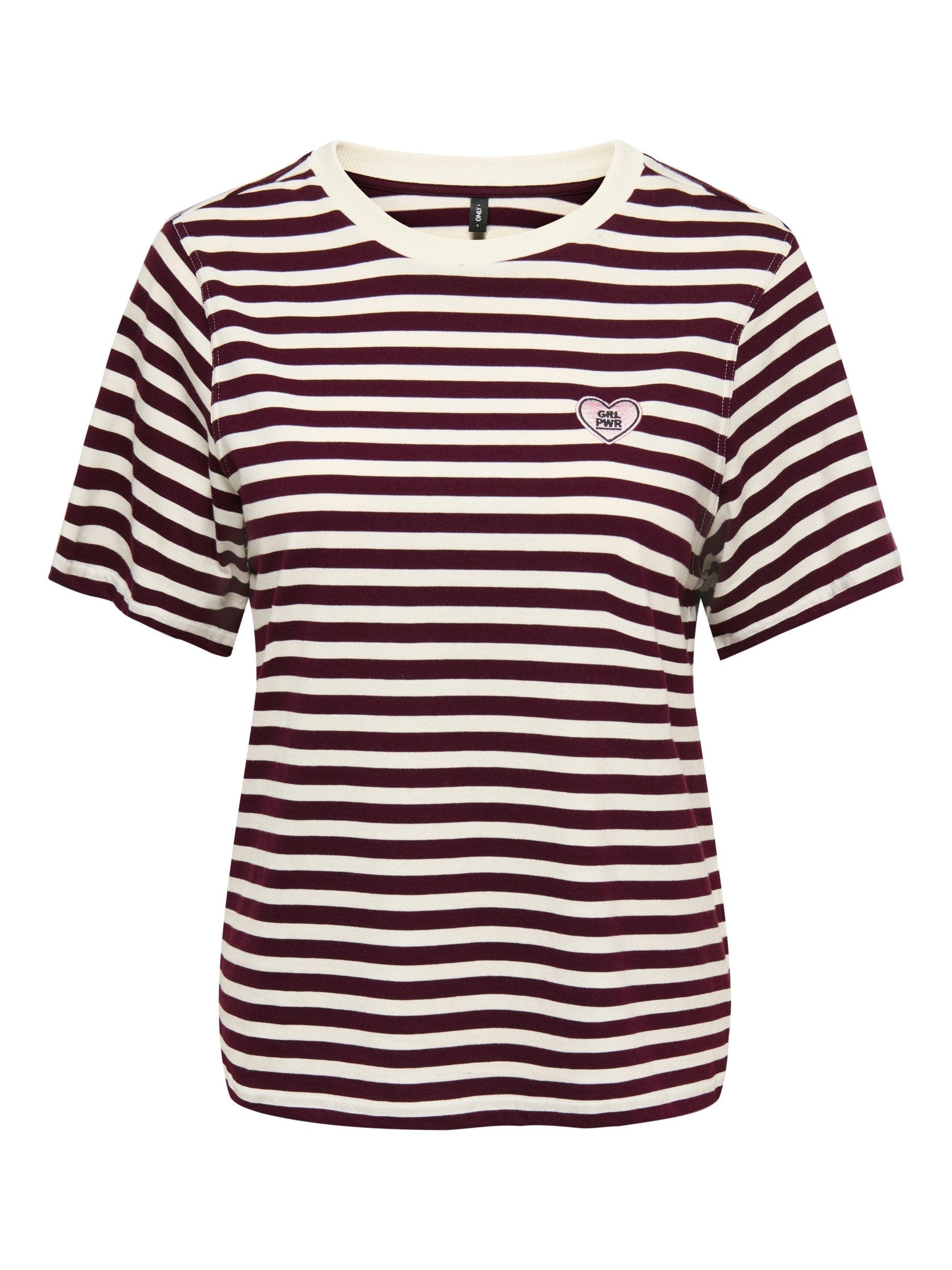 T-Shirt ONLLIVINA S/S O-NECK STRIPE TOP BOX, Fig/Cd + emb. grl pwr