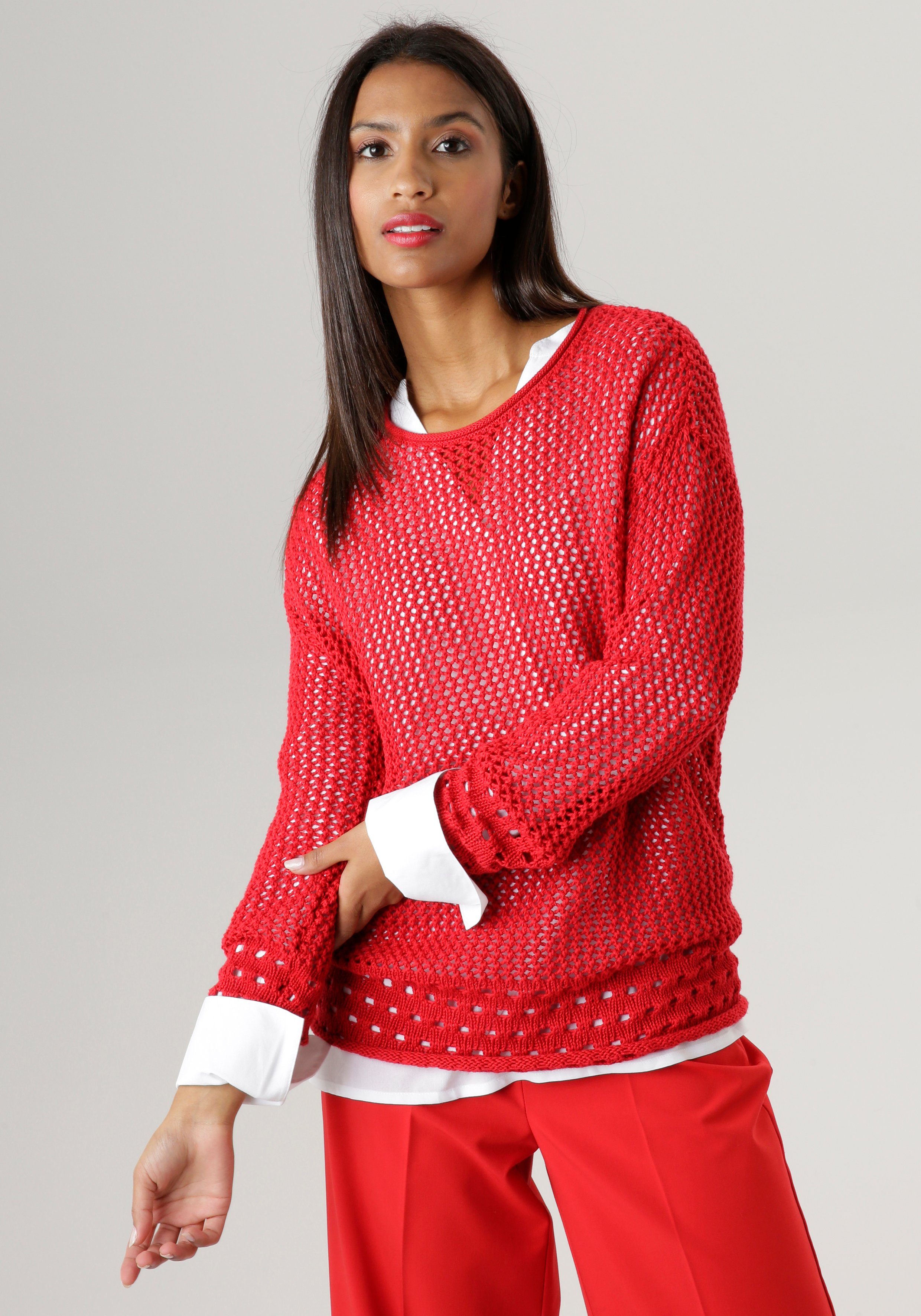 rot KOLLEKTION SELECTED Netzoptik Strickpullover - Aniston NEUE in