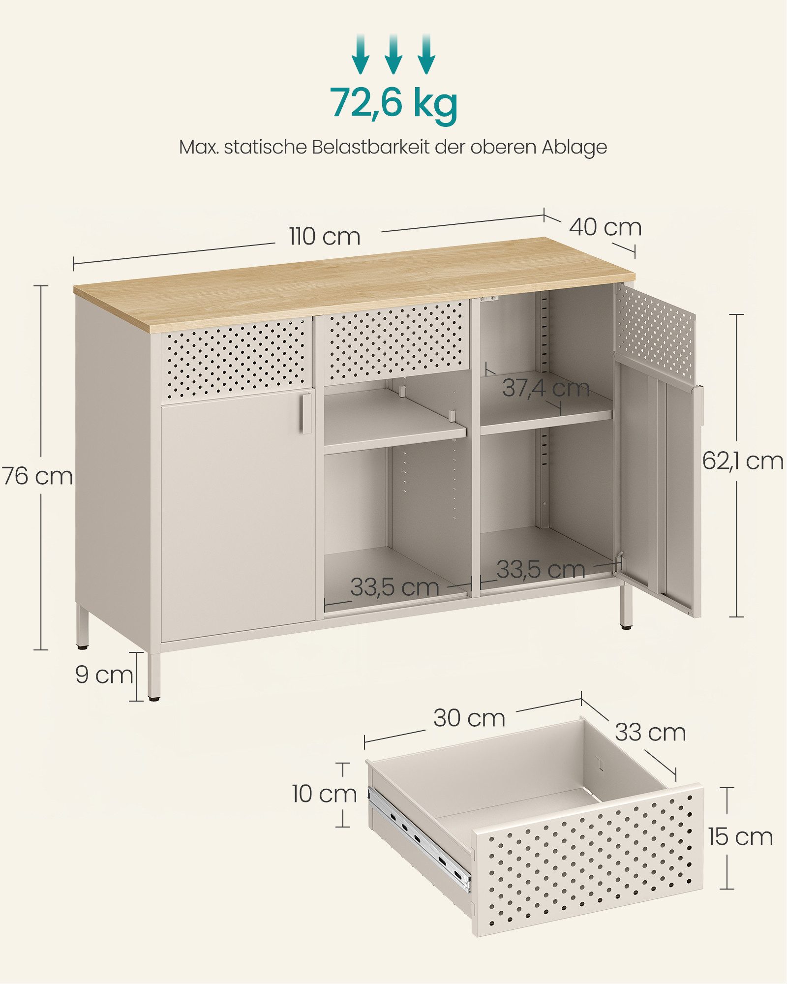 SONGMICS Aktenschrank Metallschrank, Schrank mit Doppeltür, Sideboard (Metallschrank, Schrank mit Doppeltür, Sideboard, Stahlgestell, vintagebraun-mattschwarz)  – Bild 5 von 5