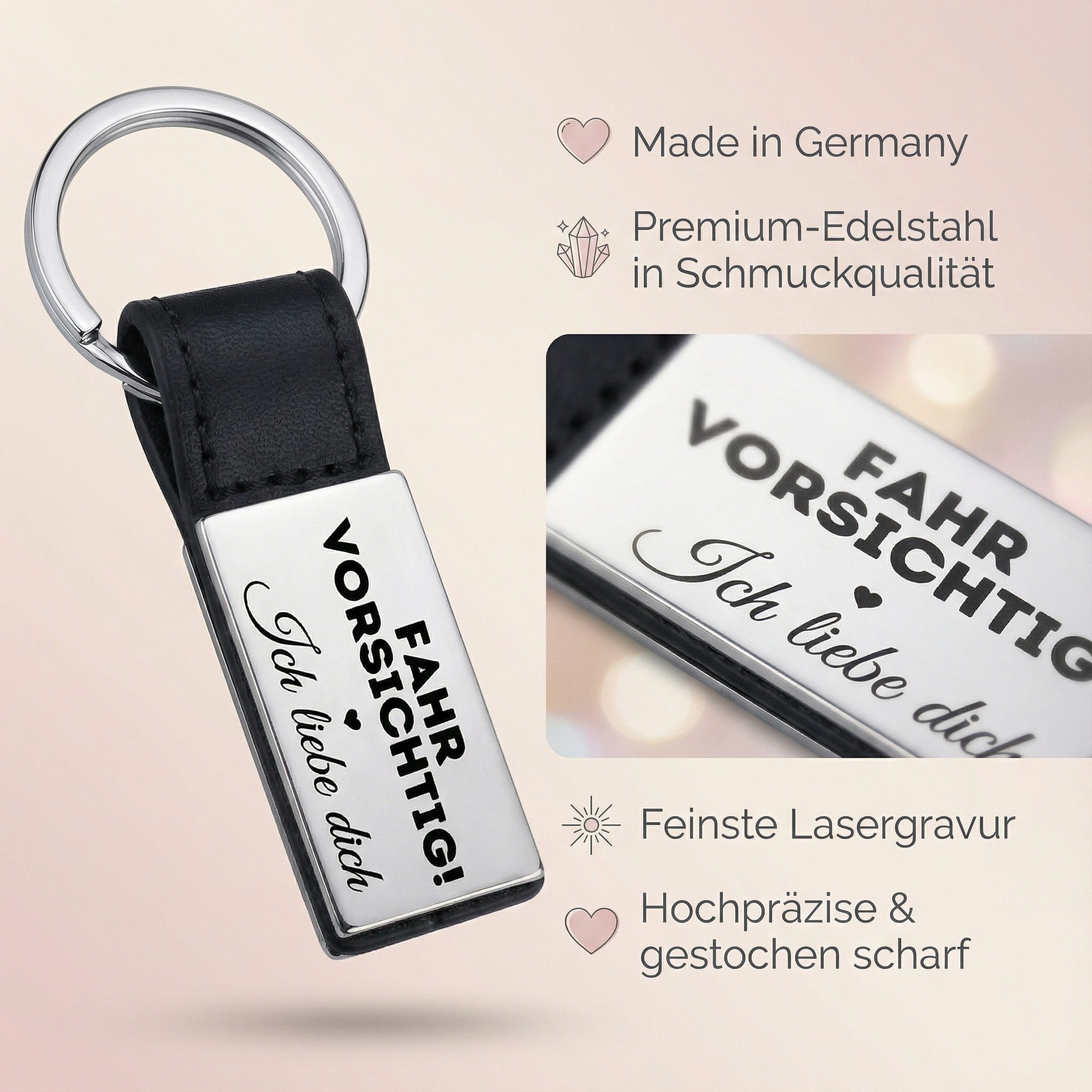Geschenkehöhle Schlüsselanhänger PREMIUM Schlüsselanhänger mit edler Gravur als Schutzengel, Ein Schlüsselanhänger – fünf Botschaften, ein Gefühl: Liebe. – Bild 3 von 4