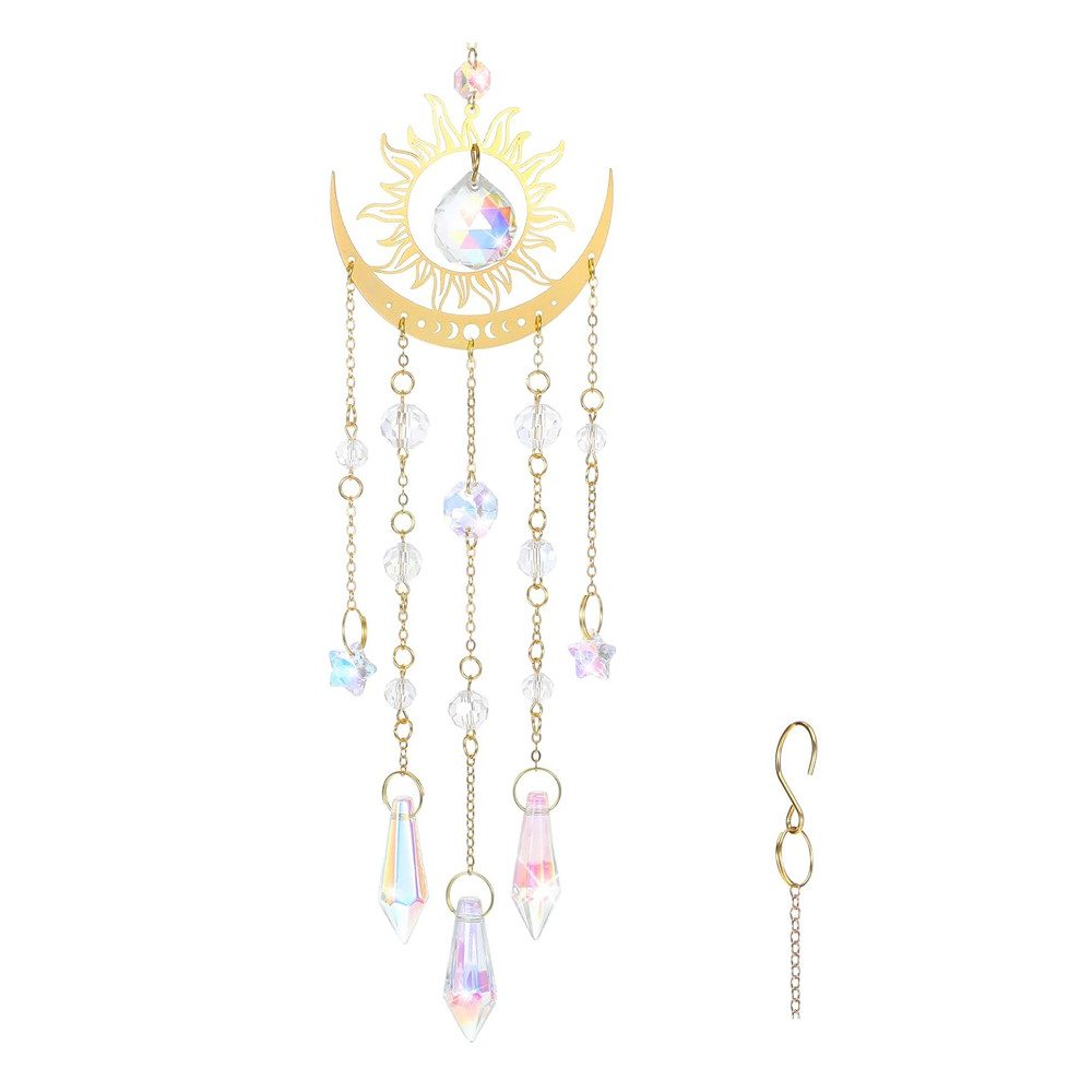 Coonoor Windspiel Sonnenfänger Kristall Fenster Deko Sonne Mond Lichtfänge Lichtspiel, Kristall Windspiel, Prisma Kristalle zum Aufhängen, Boho Deko