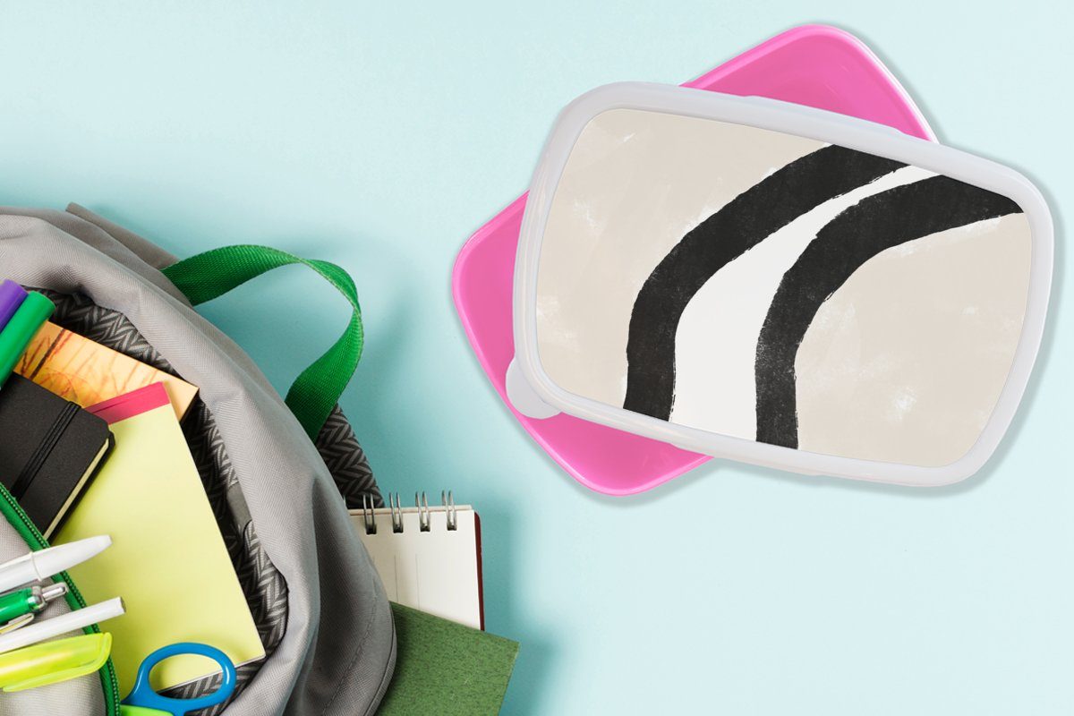 Kinder, Brotdose Design (2-tlg), MuchoWow rosa Brotbox - - Mädchen, Pastell, Linie Kunststoff Erwachsene, Kunststoff, - für Snackbox, Abstrakt Lunchbox