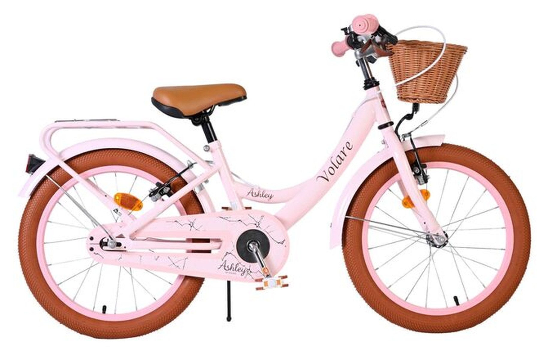 Volare Kinderfahrrad Ashley Mädchen 18 Zoll Rosa – zwei Handbremsen, verstellbar, mit Korb, Alter 4–7 Jahre, Sattelhöhe 56–68,5 cm, Reflektoren vorn