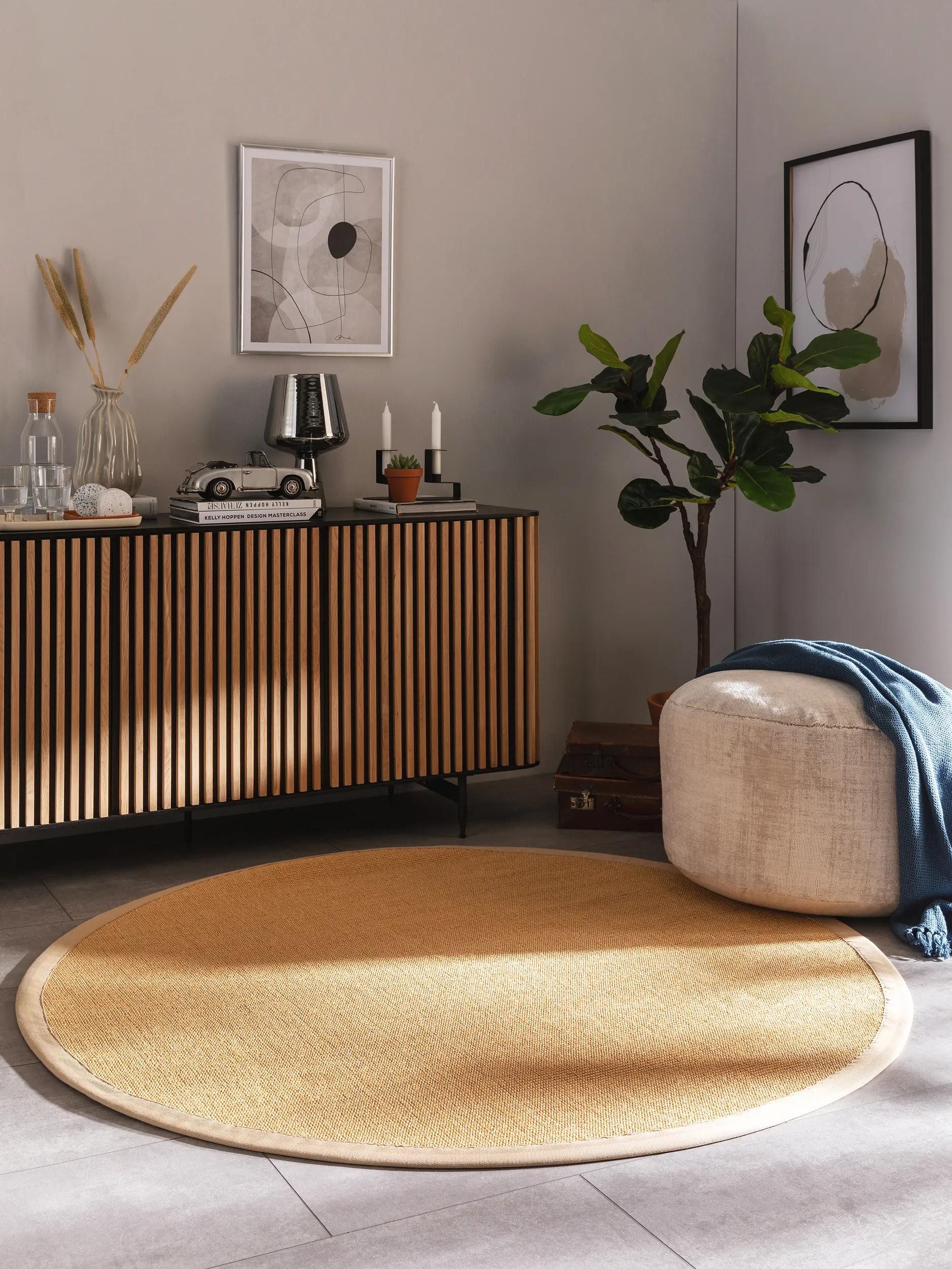 benuta Sisalteppich Sana, rund, Höhe: 5 mm, 100% Sisal Naturfaser, Teppich Wohnzimmer, Esszimmer, Schlafzimmer