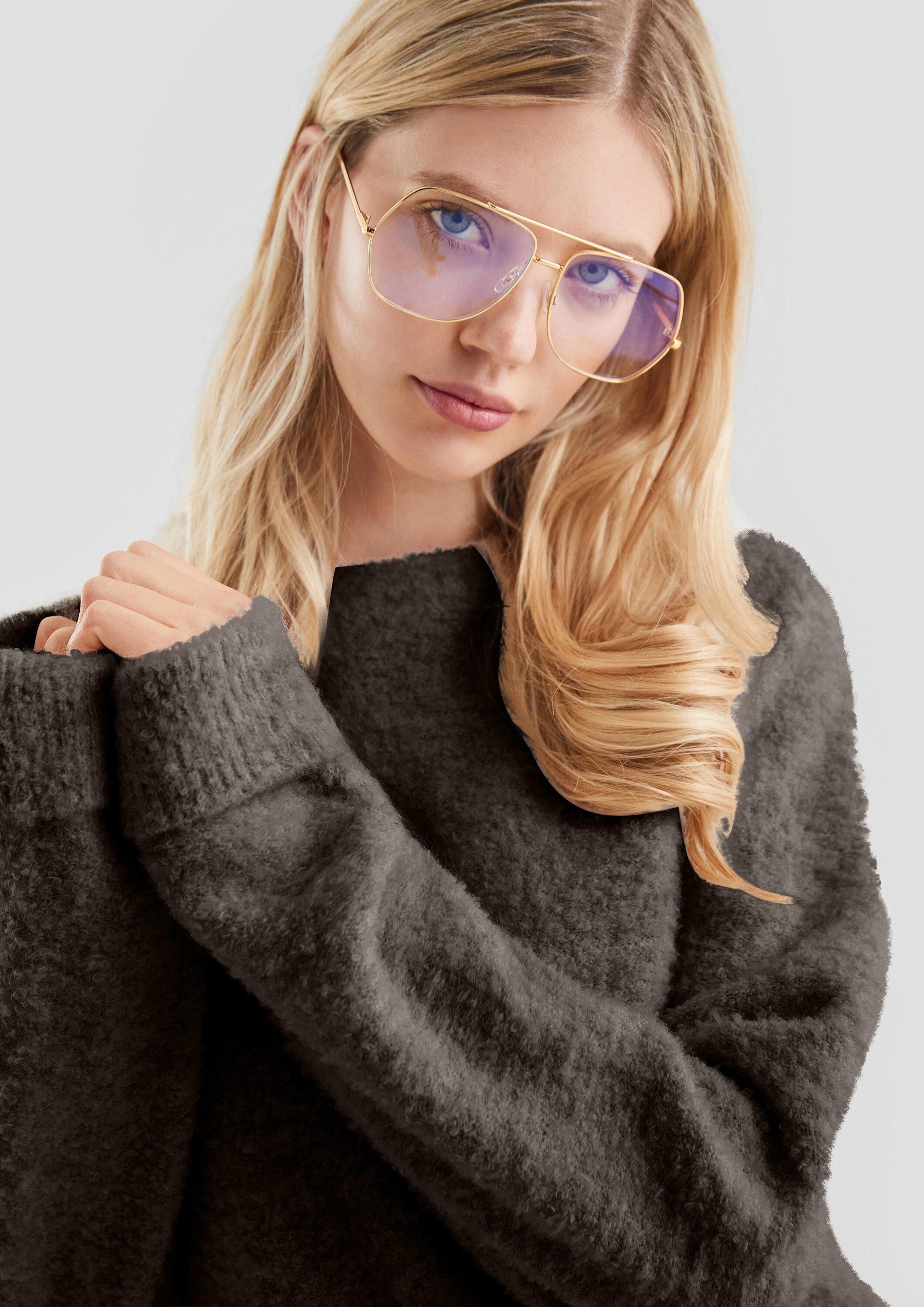 QS Longpullover Strickpullover Bouclé-Pullover