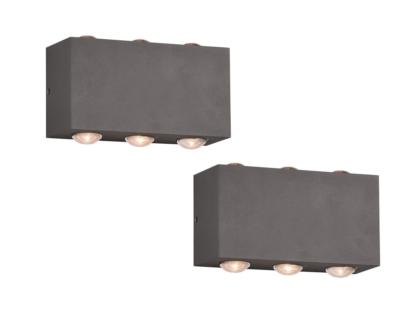 TRIO Leuchten LED Außen-Wandleuchte, LED fest integriert, Warmweiß, 2er-Set flache Fassadenlampe für Hauswand Terrassenleuchten, Anthrazit