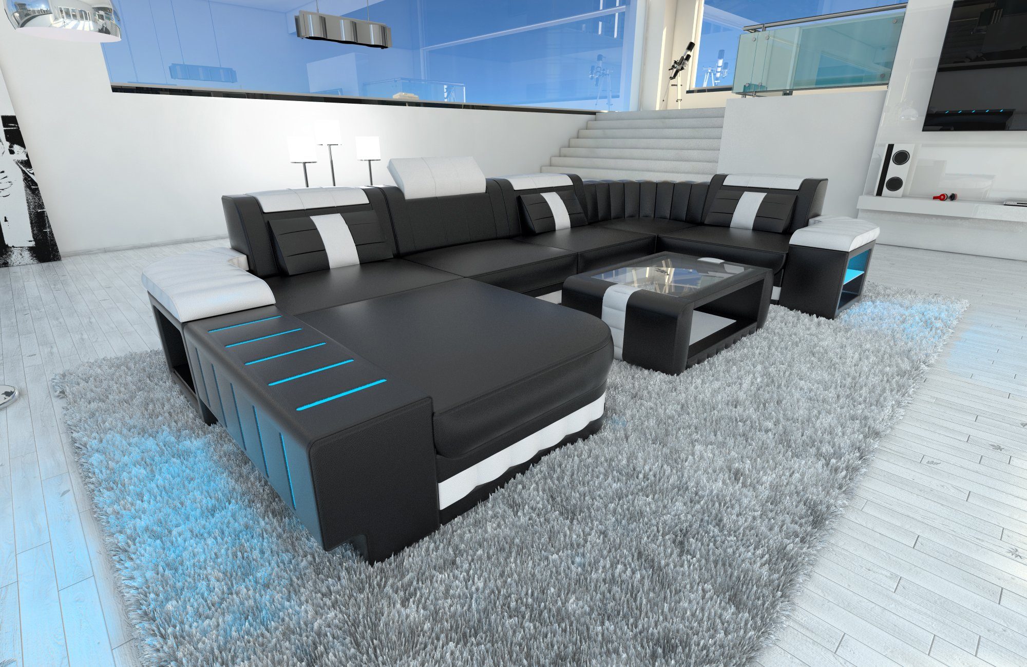 Sofa Dreams Wohnlandschaft Ledercouch Bellagio U Form Ledersofa Sofa Leder, günstig online kaufen