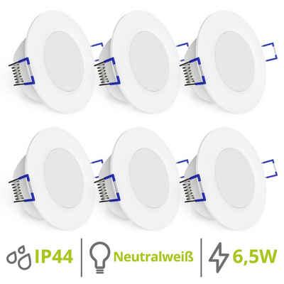 linovum LED Einbaustrahler 6er Set flache WEEVO LED Einbauleuchten Spots 4000K 6,5W 230V Bad, LED-Leuchtmittel fest verbaut, LED-Leuchtmittel fest verbaut