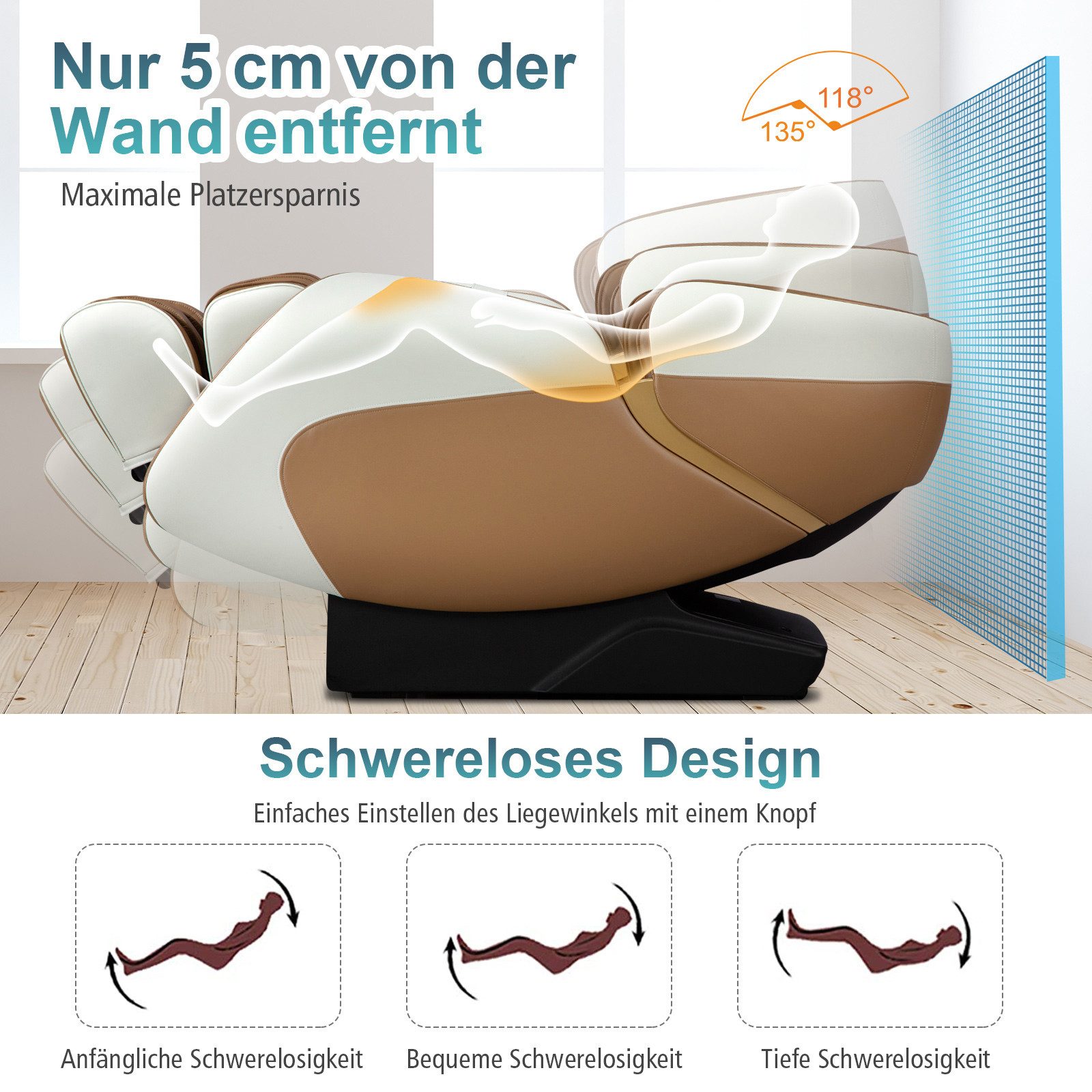 COSTWAY Massagesessel, mit Wärme-&Liegefunktion Sprachsteuerung Zero günstig online kaufen