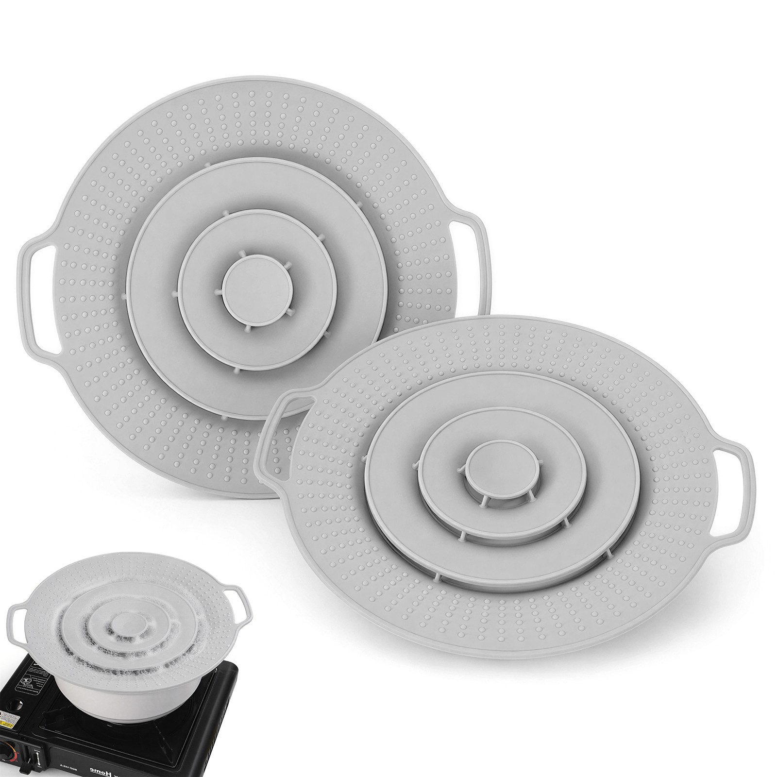 BlingBin Überkochschutz Silikon Überkochschutz 30 cm – Spritzschutz Topfdeckel für Töpfe, (2er Set, 2-tlg., Verpackungsmaße: 32 x 30 x 4 cm), Topfdeckel gegen Überkochen, spülmaschinenfest, Spritzschutz Pfannen
