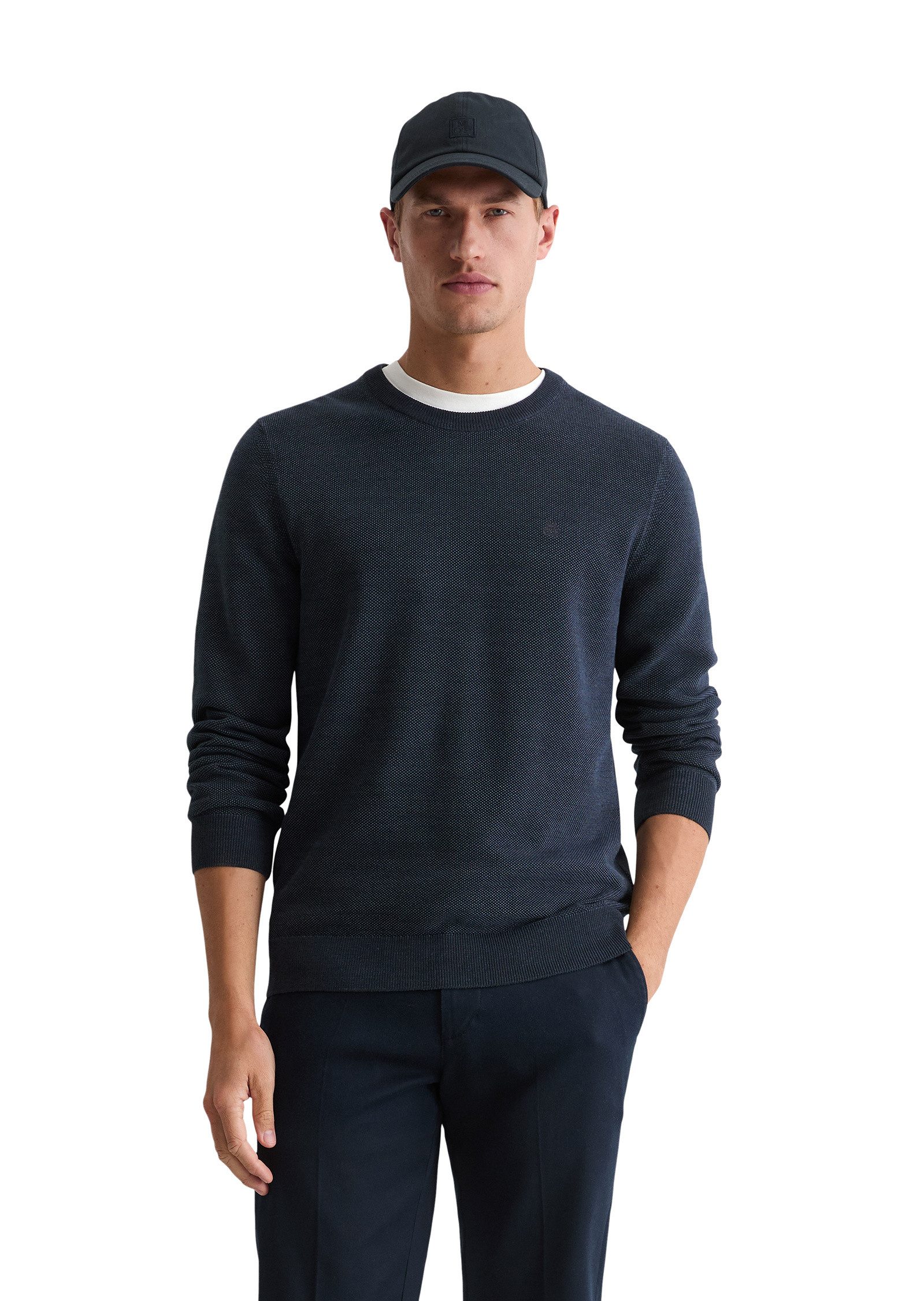 Marc O'Polo Rundhalspullover aus Bio-Baumwoll-Piqué günstig online kaufen