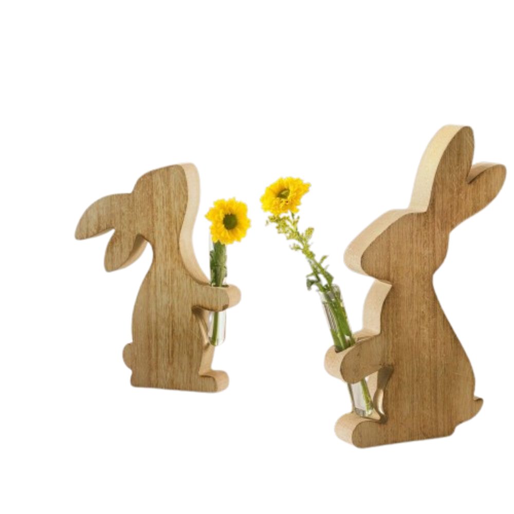 Osterhase Hase Vase Osterhase Osterdeko Holz Natur Figur Hasen Tischdeko Deko
