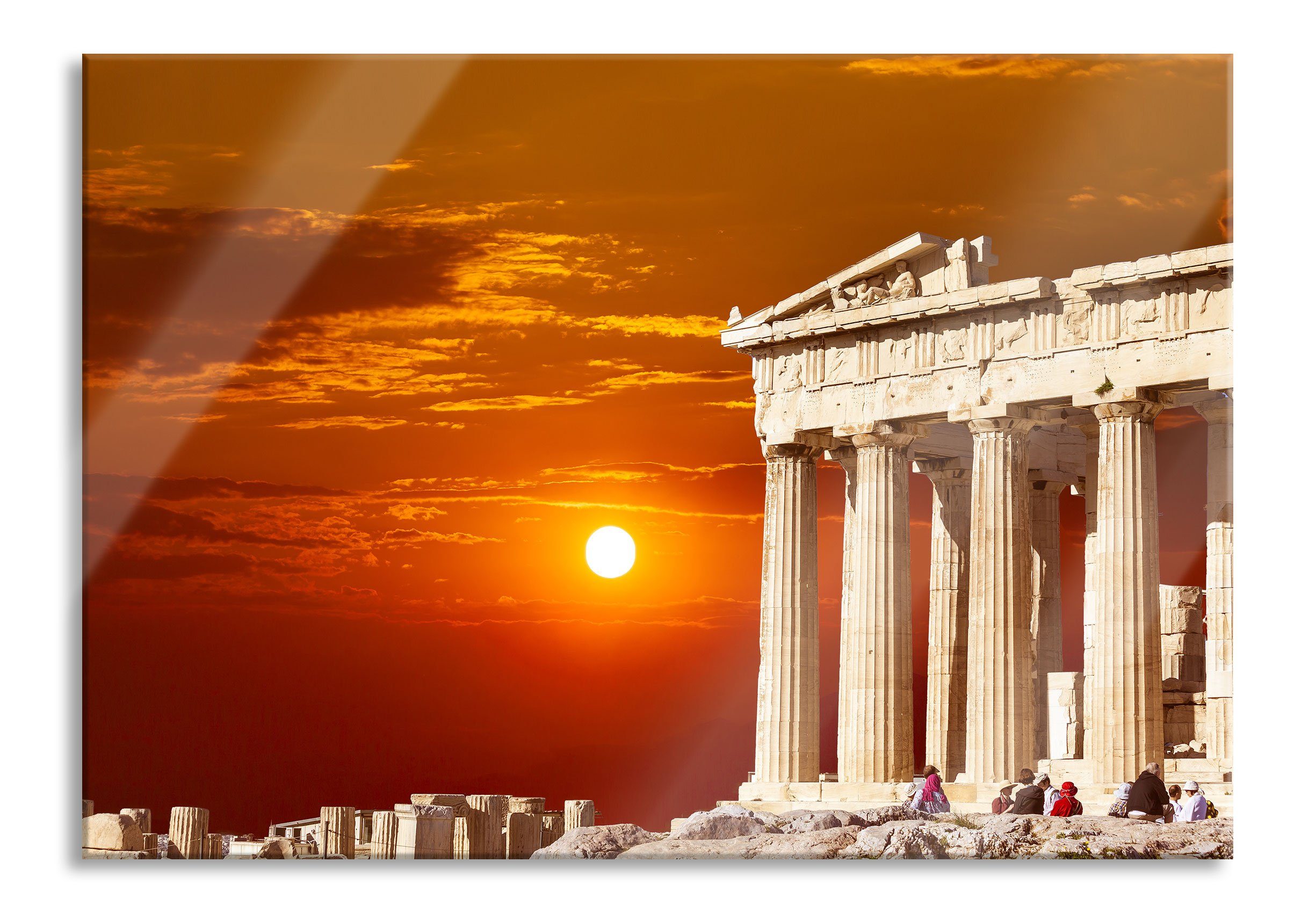 aus Glasbild Abstandshalter der inkl. St), Echtglas, Athene, Tempel und Tempel der (1 Pixxprint Aufhängungen Athene Glasbild