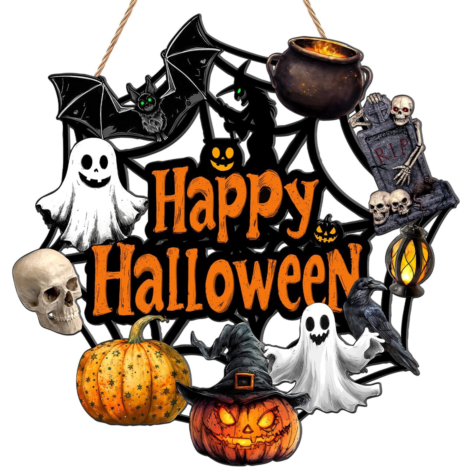 Bomiclss Hängedekoration Halloween-Holztürschild, hängende Halloween-Holzdekoration
