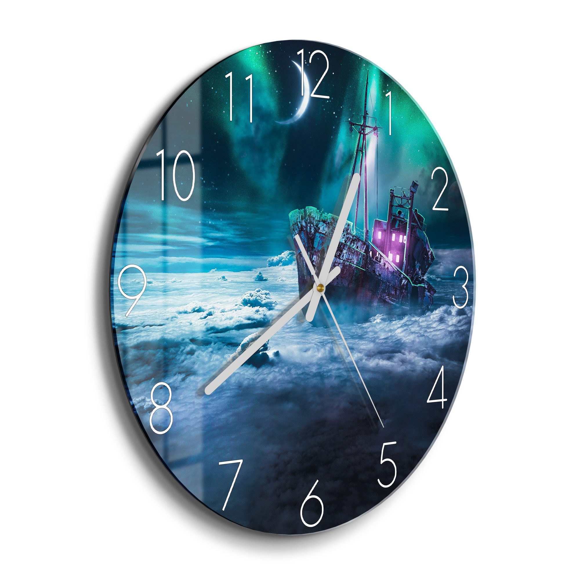 DEQOART Wanduhr 'Himmelssegler' (Glas Glasuhr modern Wand Uhr Design Küchenuhr)
